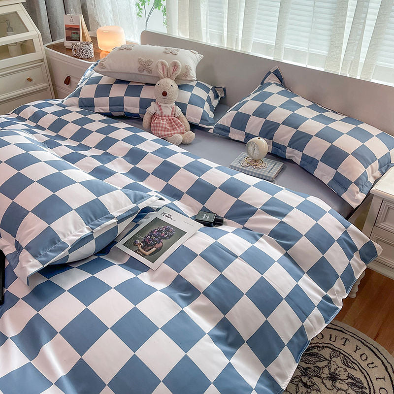Orange Bedding Set Girls Boys Bed Linen Sheet Plaid Duvet Cover No Filling 240x220 Single Double Queen King Bedclothes