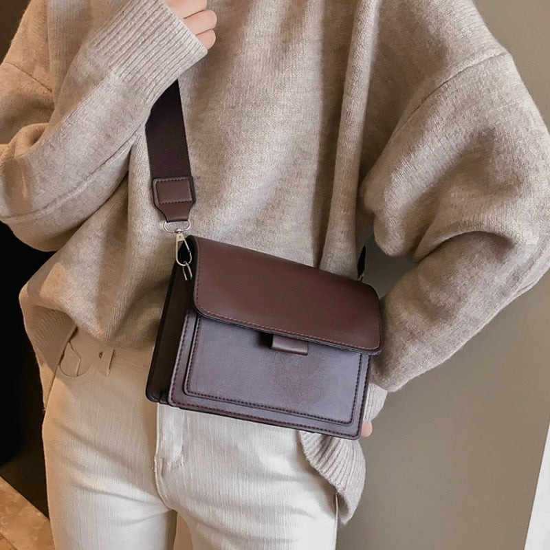 Women&#39;s Crossbody Bag New Small Square Bag Trendy Fashion Casual Simple Wide Shoulder Strap Retro One Shoulder Messenger Bag