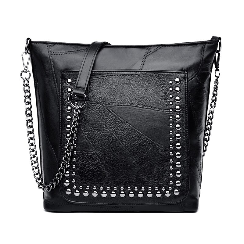 New Fashion Rivet Crossbody Bag High Quality Genuine Leather Designer Chain Messenger Bag Luxury Large Shoulder Bags Sac A Main