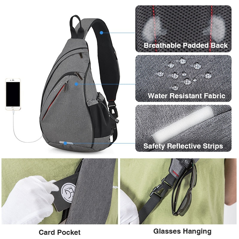 Mixi Patent Design Men Fashion Backpack One Shoulder Sling Bag Crossbody Schoolbag 600D Polyester Dense Canvas Waterproof