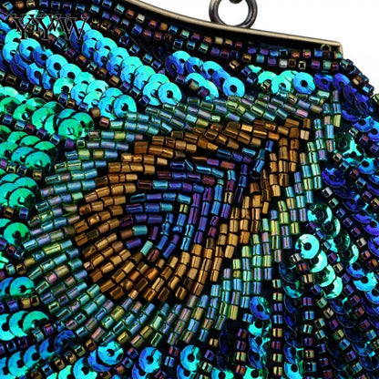 Vintage Peacock Style Women Sequin Evening Clutch Bag Chain Shoulder Bag Bolsas Mujer For Banquet Wedding Party New Arrival