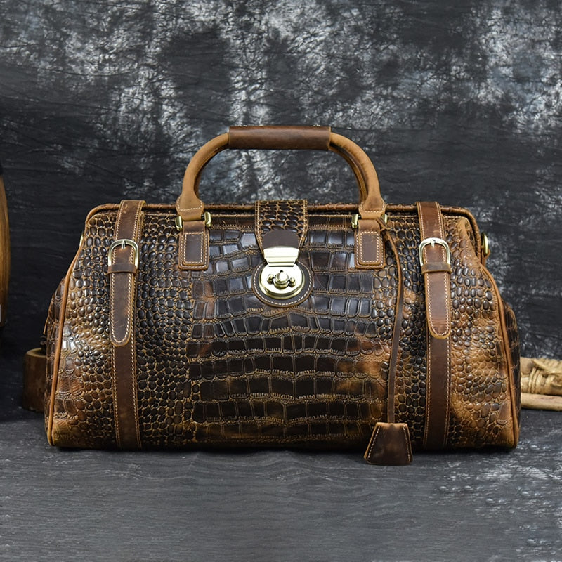 New Arrival Male Crocodile Leather Travel Bag Men Handbag With Shoulder Strap Travelling Bag Luxury Design Alligator Trolley Bag