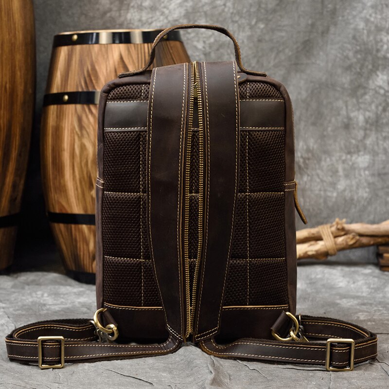 MAHEU Genuine Leather Single Shoulder Bapack Chest Bag Dual Use Leather bags Men travel bag outdoor cowhide bags mini backpack