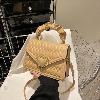Western-style Women&#39;s Bag Quality Leather Shoulder Bags for Women Brand Messenge Retro Thread Heart Female Bag Chain Square Bags