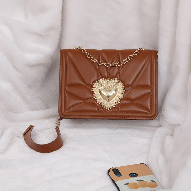 Western-style Women&#39;s Bag Quality Leather Shoulder Bags for Women Brand Messenge Retro Thread Heart Female Bag Chain Square Bags