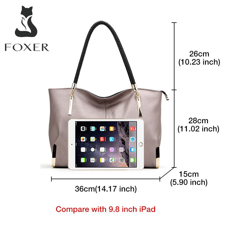 FOXER Brand Women Purse Split Leather Handbag Female Shoulder Bag Designer Luxury Lady Tote Large Capacity Zipper Top Handle Bag