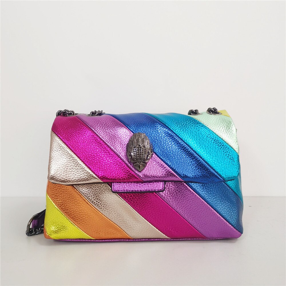 Multi-Coloured Patchwork Crossbody Bags For Women Brand Designer Fashion Trend Handbag Metallic Chain Chic Leather Shoulder Bag