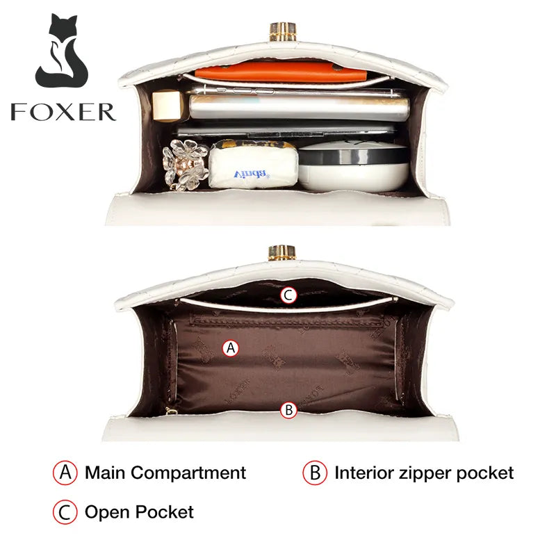 FOXER Women Split Leather Chain Shoulder Bag Fashion Lady Casual Crossbody Bag Brand Classical Small Messenger Flip Bag for Girl