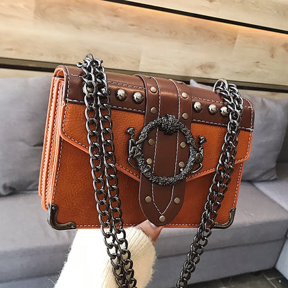European Fashion Female Square Bag 2023 New Quality PU Leather Women&#39;s Designer Handbag Rivet Lock Chain Shoulder Messenger bags