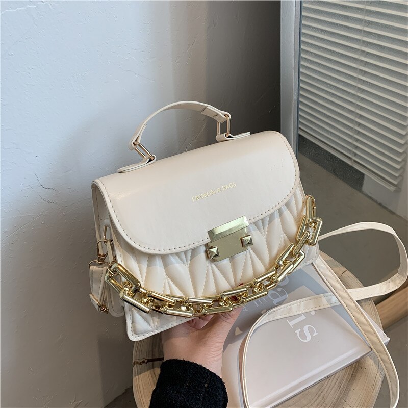 Women Textured Bag New Korean Girl Fashion Messenger Bag Chain Shoulder Small Square Bag Luxury Brand Handbags Tote Bag Purse