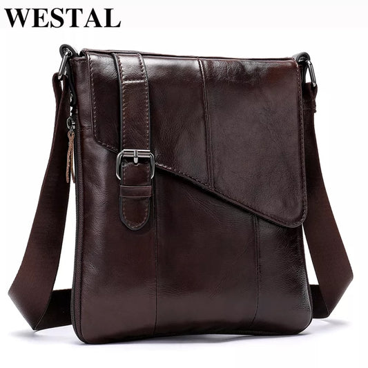 WESTAL Men Leather Messenger Bag Men&#39;s Shoulder Bag Genuine Leather Men&#39;s  Small Casual Flap Male Crossbody Bags For Men 8240