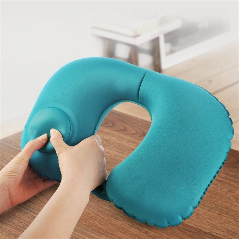 U-Shape Travel Pillow Automatic Air Inflatable Airplane Car Pillows Ring Pillow Folding Press Type Bed Pillows Neck Cushion 2