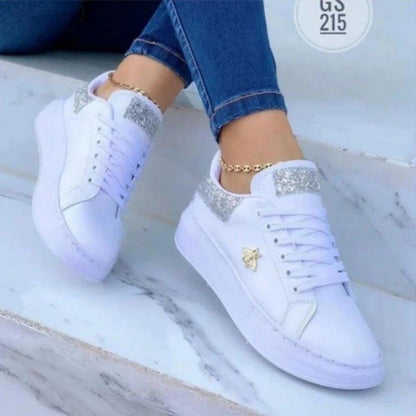 Women Casual Platform Shoes Fashion Butterfly Decoration Round Toe Lace-Up Sneakers Leather Ladies Vulcanized Shoes Tênis Mujer