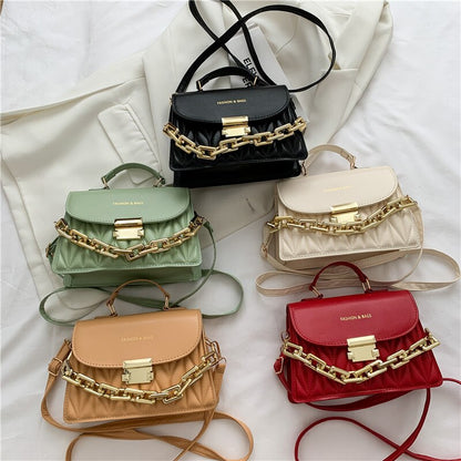 Women Textured Bag New Korean Girl Fashion Messenger Bag Chain Shoulder Small Square Bag Luxury Brand Handbags Tote Bag Purse