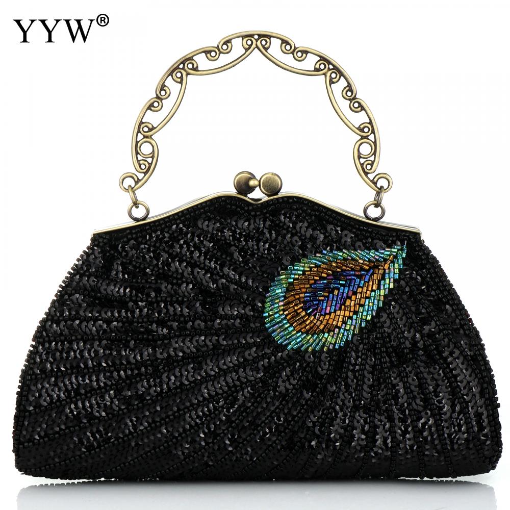 Vintage Peacock Style Women Sequin Evening Clutch Bag Chain Shoulder Bag Bolsas Mujer For Banquet Wedding Party New Arrival