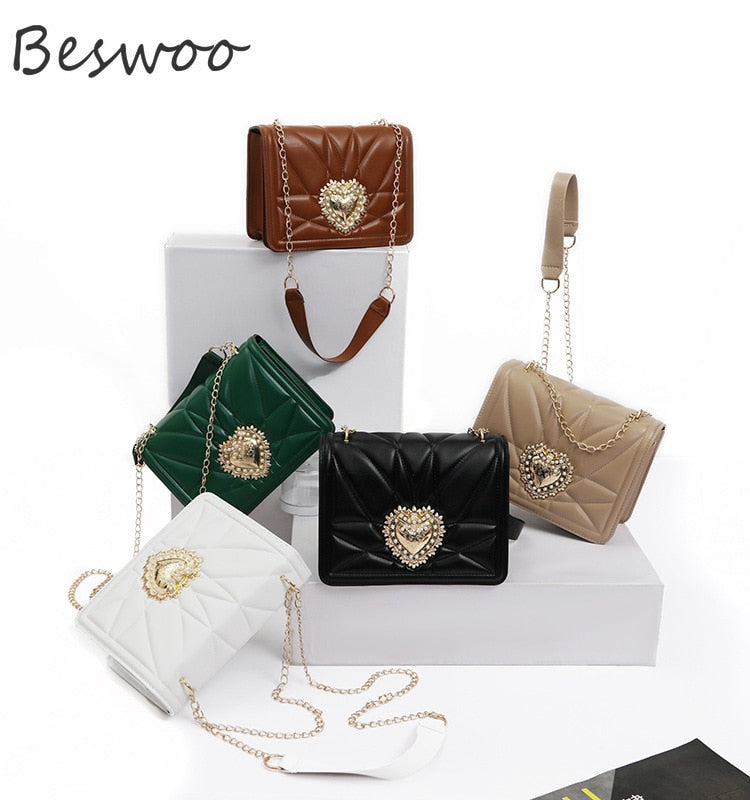 Western-style Women&#39;s Bag Quality Leather Shoulder Bags for Women Brand Messenge Retro Thread Heart Female Bag Chain Square Bags