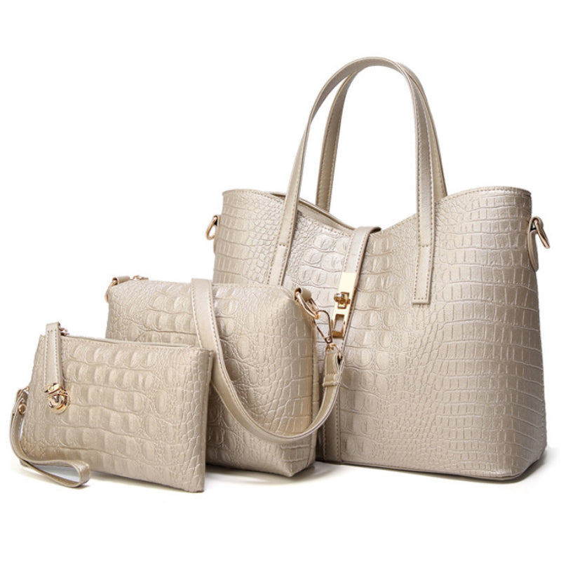 3 PC leather Handbag Set Women Top Handle Handbag Women +  Wallet 3 Piece Set Bag Shoulder Bag