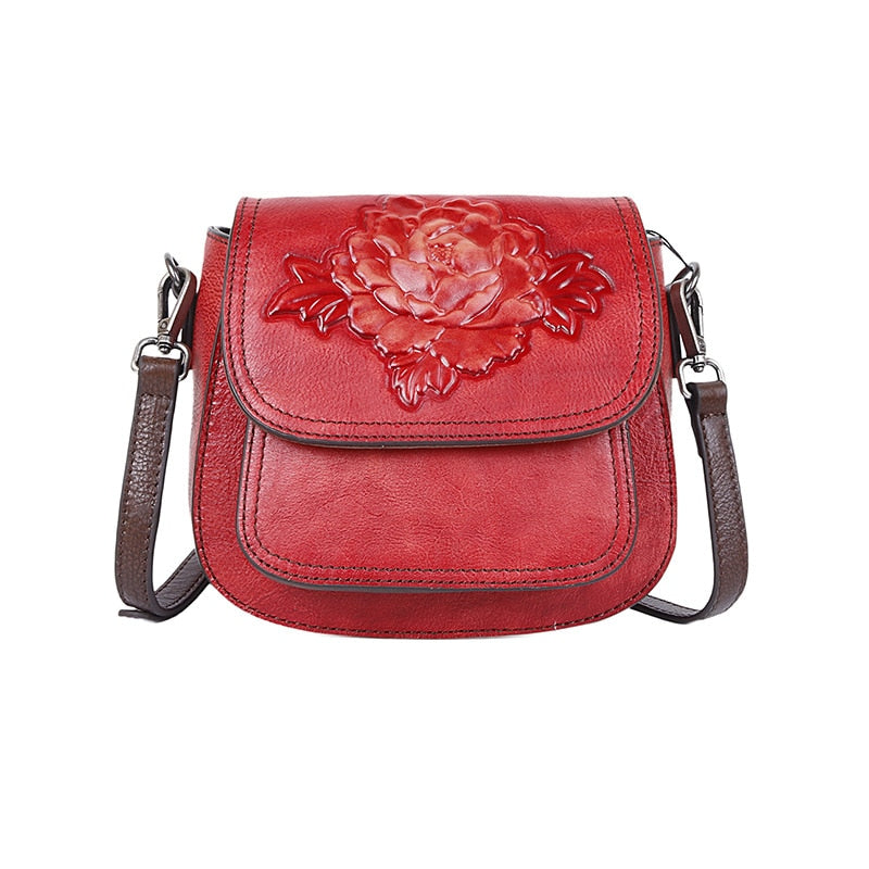 Gykaeo High Quality Woman Vintage Sling Messenger Shoulder Bags Female Leisure Small Embossed Women Genuine Leather Floral Bag