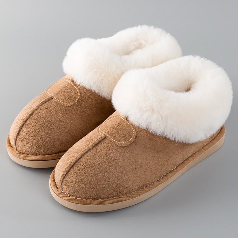 Women&#39;s Fluffy slippers Winter fur sliders house slippers for women Big size 14 warm non-slip Couple soft plush home shoes