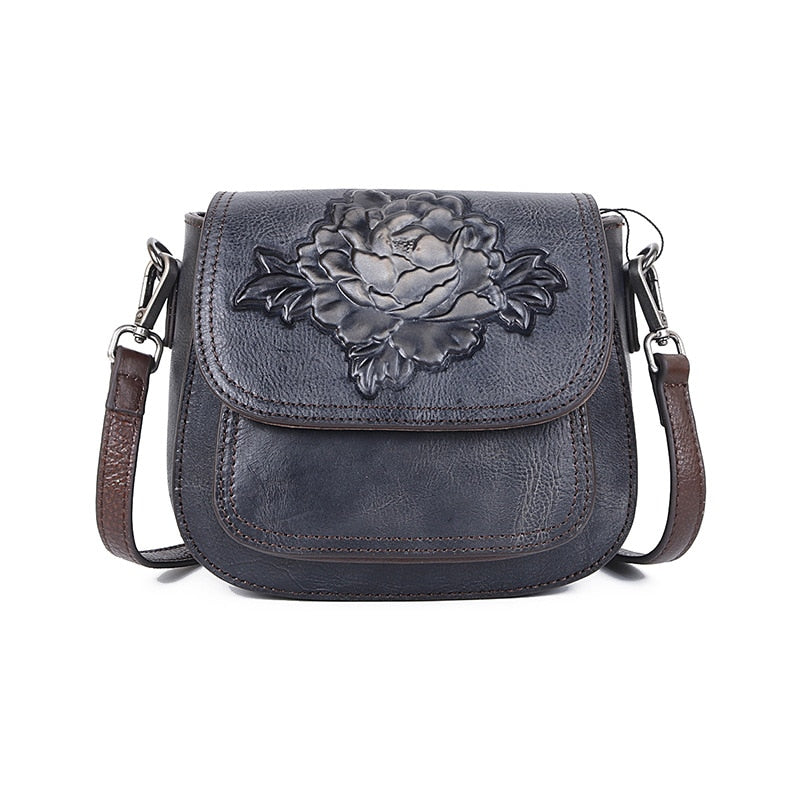 Gykaeo High Quality Woman Vintage Sling Messenger Shoulder Bags Female Leisure Small Embossed Women Genuine Leather Floral Bag