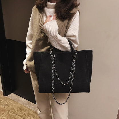 New Women Tote Bag Fashion Canvas Large Handbag Chains Shoulder Bags Ladies Big Messenger Bag Shopping Bag