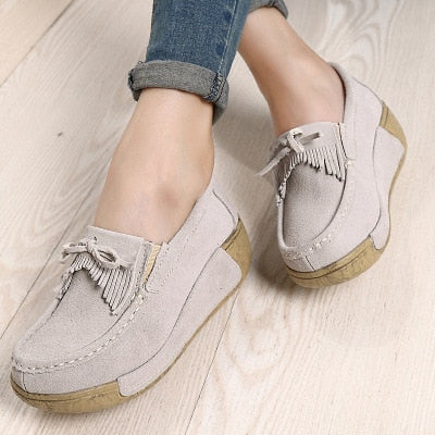 Women Flats Suede Women&#39;s Loafers Creepers Women Shoes Slip On Fringe Platform Shoes Women Casual Shoes Ladies Moccasins 56