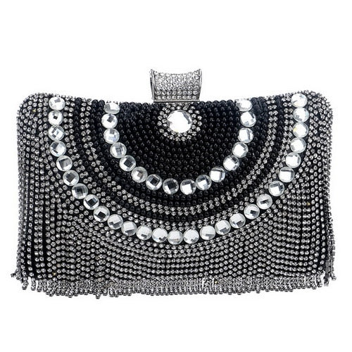 Rhinestones Tassel Clutch Diamonds Beaded Metal Evening Bags Chain Shoulder Messenger Purse Evening Bags For Wedding Bag