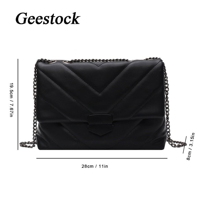 Geestock Women Chain  Shoulder Bags PU Leather Crossbody Messenger Bags Designer Ladies Fashion Vintage Trend Totes Handbags