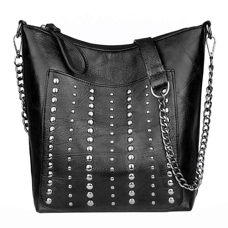Retro Rivet Shoulder Bag Chain Crossbody Bags for Women Luxury Leather Messenger Bag Women Large Handbag Lady Bolsas De Mujer
