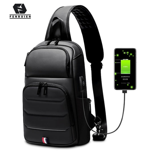 Fenruien Crossbody Bag For Men Waterproof USB Charging Shoulder Messenger Bags Male Short Trip Chest Bag Fit For 9.7 Inch iPad