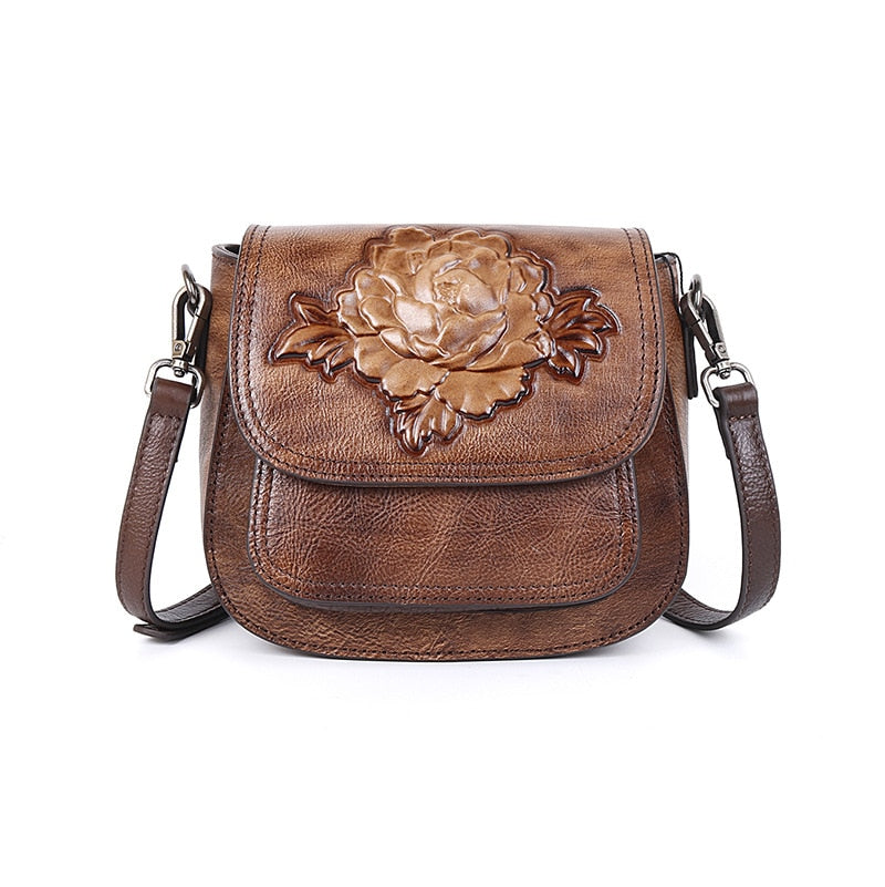 Gykaeo High Quality Woman Vintage Sling Messenger Shoulder Bags Female Leisure Small Embossed Women Genuine Leather Floral Bag