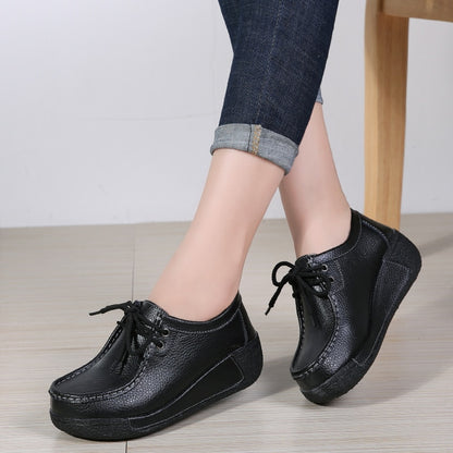 Women Flats Comfortable Loafers Shoes Woman Breathable Leather Lace-up Sneakers Women Fashion Black Soft Casual Shoes Female