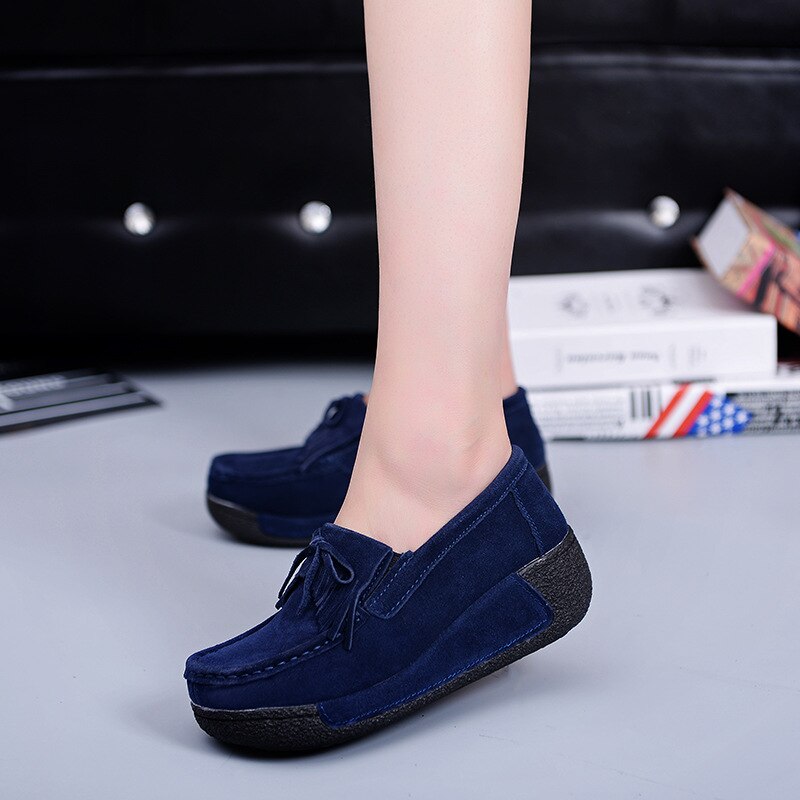 Women Flats Suede Women&#39;s Loafers Creepers Women Shoes Slip On Fringe Platform Shoes Women Casual Shoes Ladies Moccasins 56