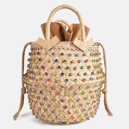 Artmomo Woven Crystal Embellished Tote Bag Rainbow Bucket Bag Women&#39;s Shoulder Bags Best Handbags 2020 Purses diamond bags