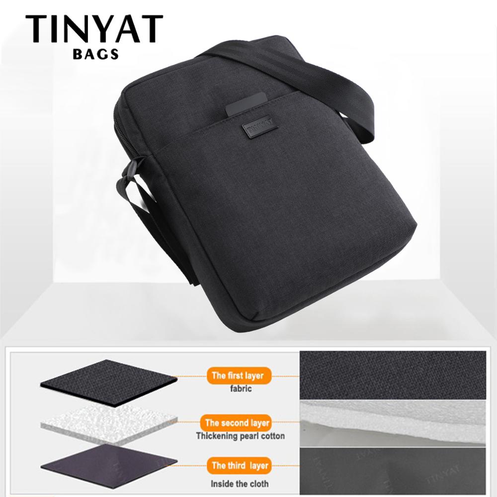 TINYAT Men&#39;s Bags Light Canvas Shoulder Bag For 7.9&#39; Ipad Casual Crossbody Bags Waterproof Business Shoulder bag for men 0.13kg