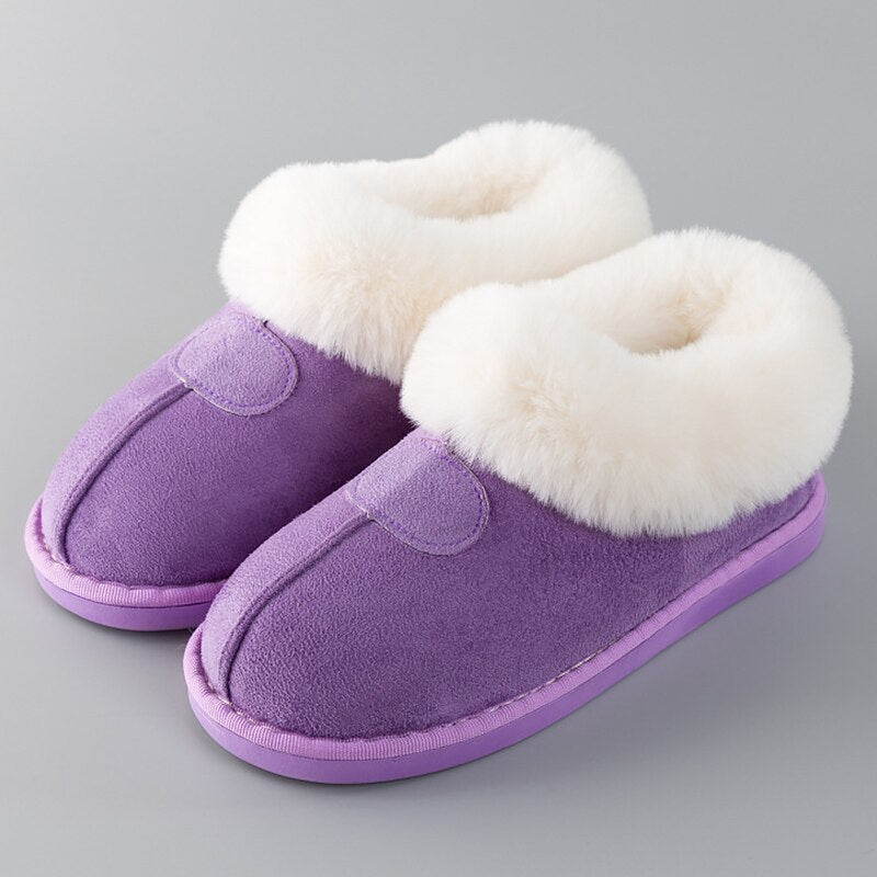 Women&#39;s Fluffy slippers Winter fur sliders house slippers for women Big size 14 warm non-slip Couple soft plush home shoes