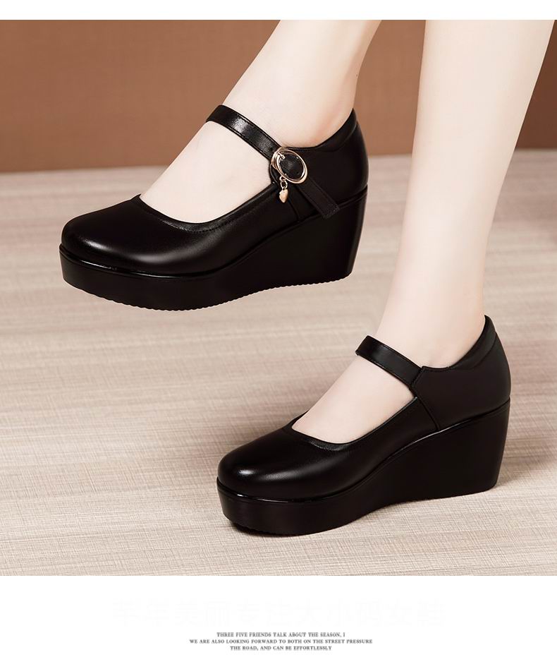 GKTINOO 2022 Spring Leather Shoes Women Platform Wedges Shoe High Heels Round Toe Soft Sole White Women Pumps Large Size 33-43