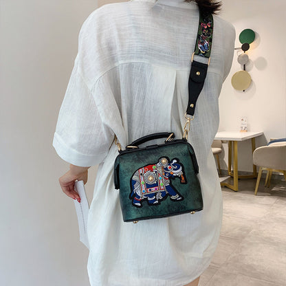 Vintage Embroidery Elephant Bag Bags Wide Butterfly Strap PU Leather Women Shoulder Crossbody Bag Tote Women&#39;s Handbags Purses