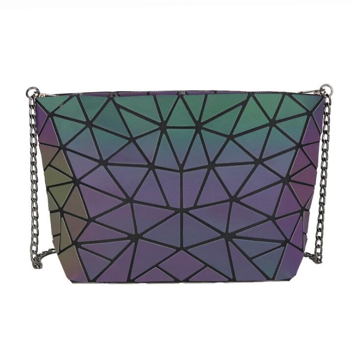 Fashion 1set Luminous bag Women Geometric Shoulder Bags Hologram Tote Quilted Folding Handbags geometry bag Large capacity Purse