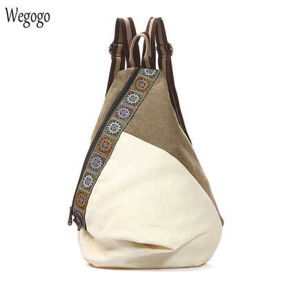 2021 New Vintage Canvas Backpack Women Embroidery Patchwork Drawstring Travel Bag Bucket Shoulder Bags Mochila Rucksack