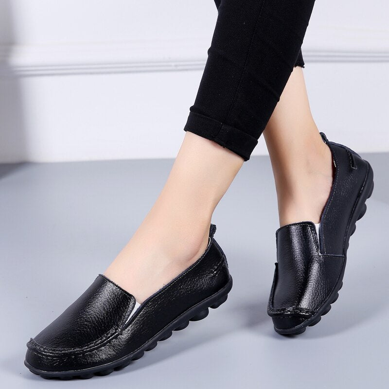 2020 Spring Summer Women&#39;s Flats Plus Size Leather Women Loafers Shoes White Soft Slip-on Moccasins Ladies Casual Shoes VT998