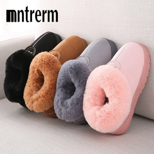 Mntrerm Winter Warm Cotton Slippers Female Thick Faux Fur Plus Size Velvet Men&#39;s Indoor Home Slippers Warm Couple Shoes Woman