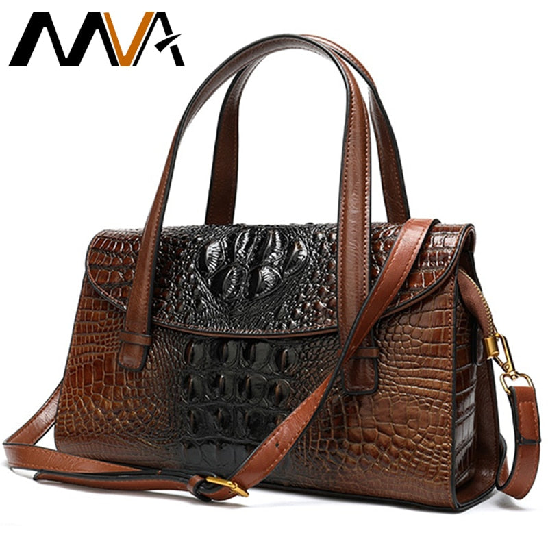 MVA Alligator Pattern Shoulder Bag Women&#39;s Genuine Leather Handbags Female Messenger Bag Vintage Tote Top-handle Bags Ladies 993