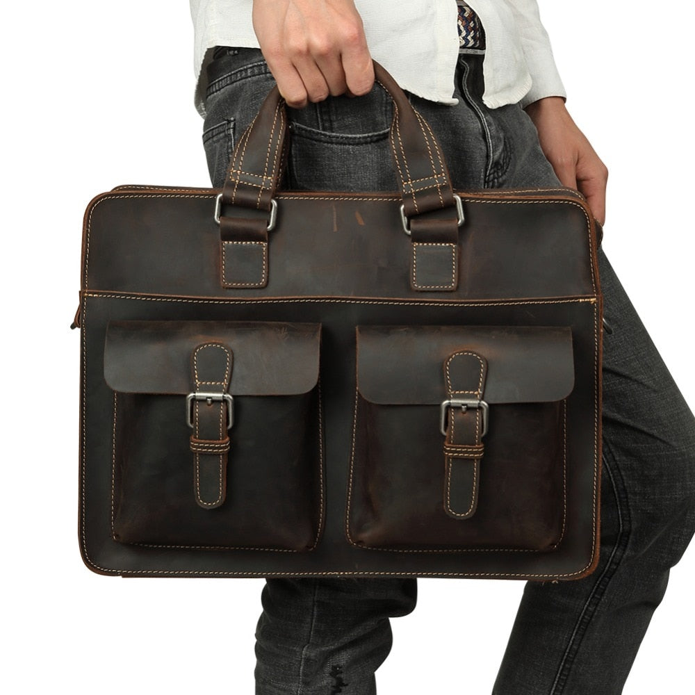 JOYIR 2023 Vintage Men&#39;s Genuine Leather Briefcase Crazy Horse Leather Messenger Bag Male 15.6&quot; Laptop Bag  Business Travel Bag