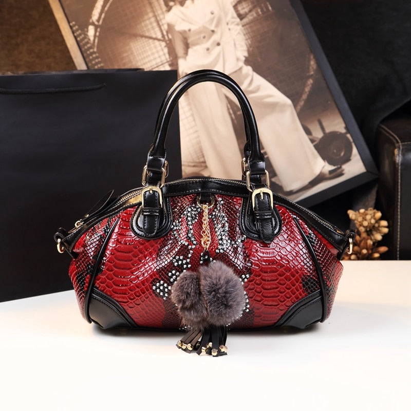 2022 New Fashion Women Handbag Tassel Dumpling Bag Female Soft Cowhide Leather Shoulder Messenger Bags Snake Pattern