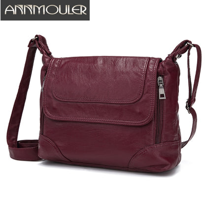 Annmouler Brand Women Shoulder Bag Designer Crossbody Bag Soft Washed Leather Messenger Bag Luxury Handbags Women Bags Sac A Mai