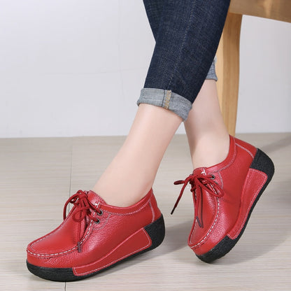 Women Flats Comfortable Loafers Shoes Woman Breathable Leather Lace-up Sneakers Women Fashion Black Soft Casual Shoes Female