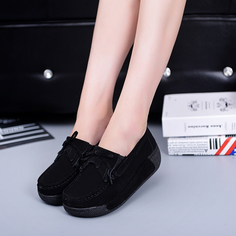 Women Flats Suede Women&#39;s Loafers Creepers Women Shoes Slip On Fringe Platform Shoes Women Casual Shoes Ladies Moccasins 56