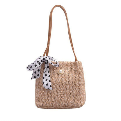 Women Crossbody Shoulder Bag Knitted Straw Messenger Satchel Handbag Bucket Bag Vintage Bucket Straw Beach Bags Women Totes