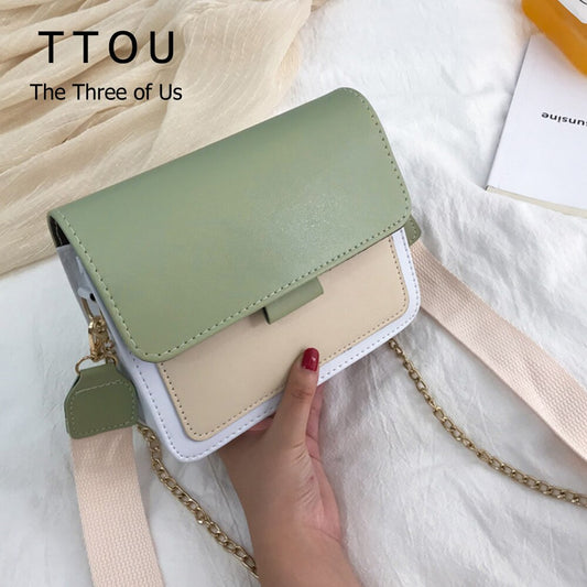 Herald Fashion Women Shoulder Bag Small PU Leather Square Flap Crossbody Messenger Handbag Korean Wide Strap Lady Purse 2022